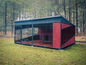 Kojec dla psa o wymiarach 4x3m i kolorach Matowy Grafit oraz Mahoń - Azos