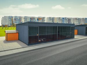 Kojec dla dwóch psów w kolorze czerń + odeskowanie malowane kolorem grafit